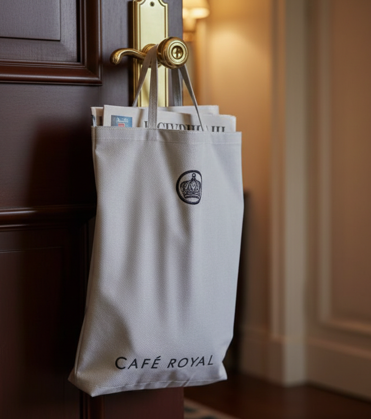 newspaper bag cafe royal